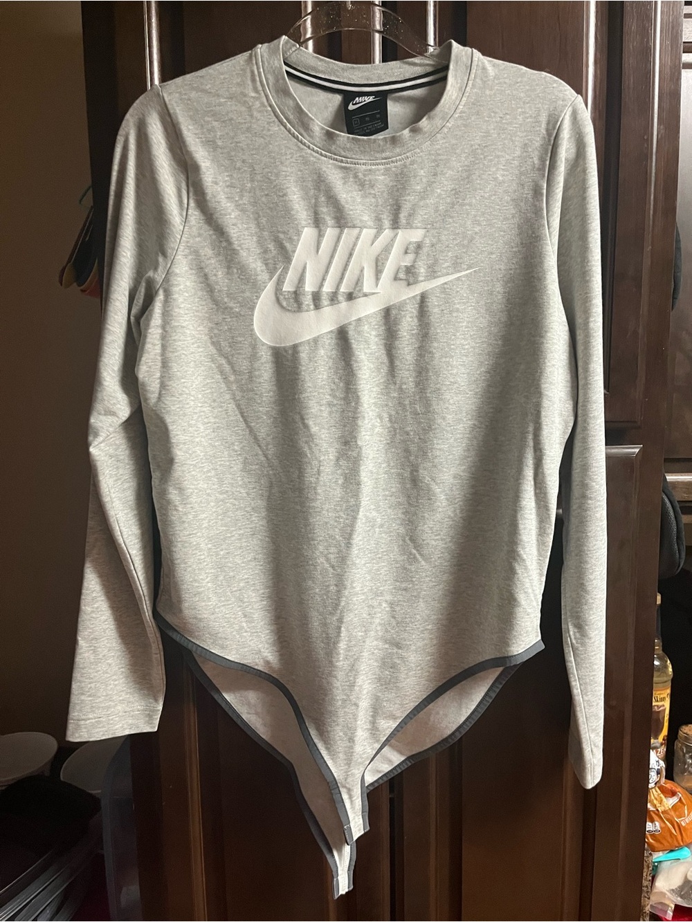 Nike Light Gray Crewneck Bodysuit with White Logo NWOT